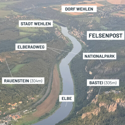 Luftbild auf Stadt Wehlen, Nationalpark und Bastei